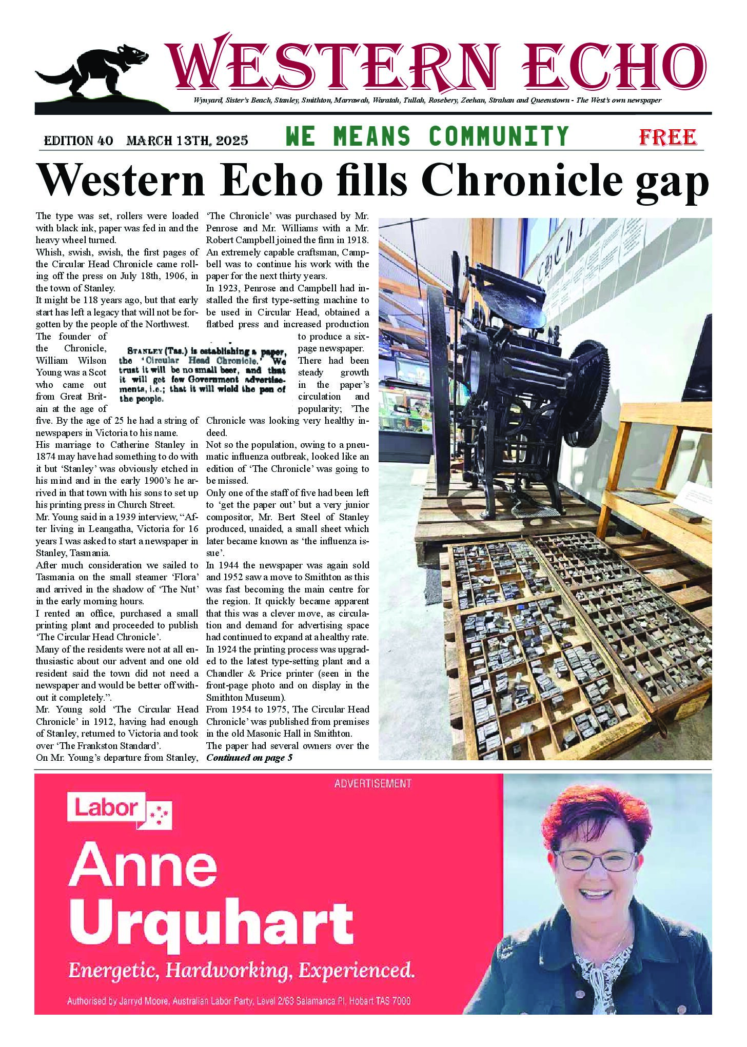 Front page of the Western Echo, Edition 40 — March 2025
